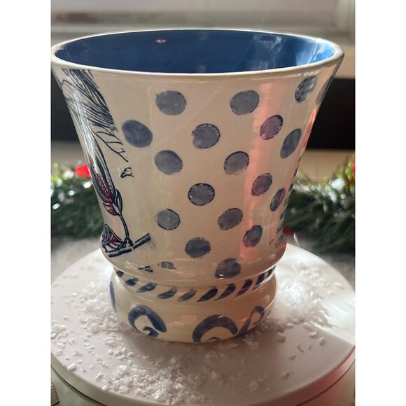 Blue & White Floral Pottery Tumbler, Makeup Brush Holder/Leaves-PolkDots - Picture 7 of 17